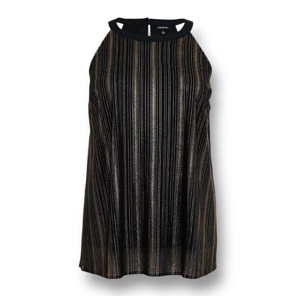 Torrid 3X Black Gold Metallic Stripe Halter Top Sleeveless Shiny Party Blouse - Picture 6 of 12